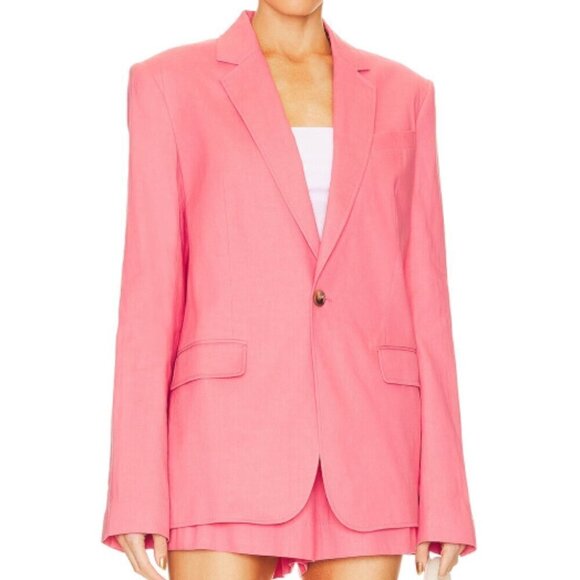 A.L.C. 'Donovan' Linen-Blend Blazer Jacket, Dark Grapefruit - Picture 1 of 3